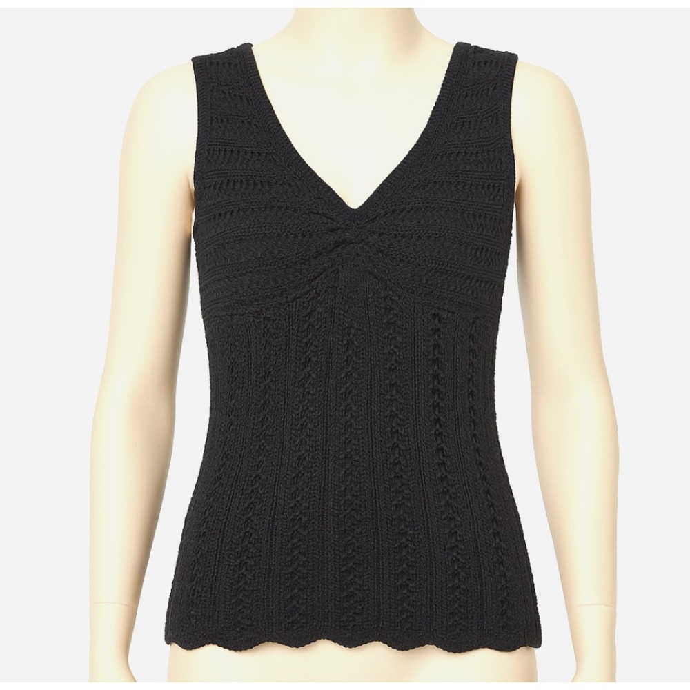 Bette Paige Black Crochet Sleeveless V-Neck Top Tank Knit Boho Pinup Size‎ Large